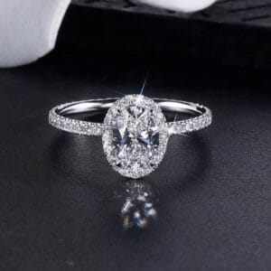 IGI Cultured Diamond Platinum Oval Halo Ring