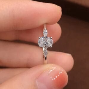 18K White Gold Oval Three-Stone Ring